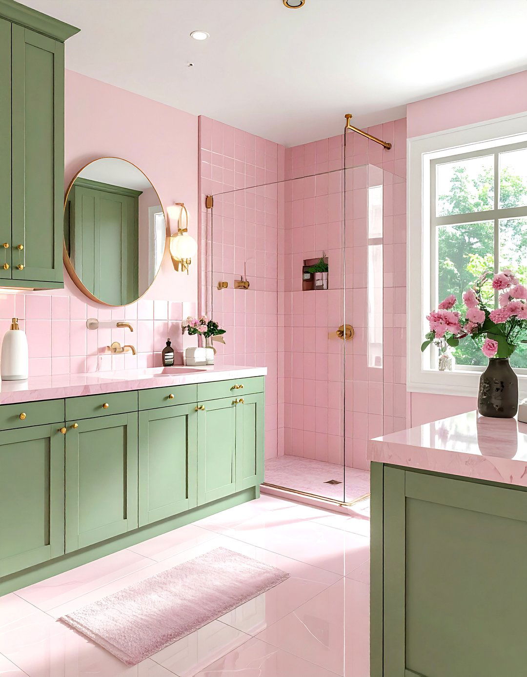Pink and sage green bathroom - 30 pink bathroom color schemes