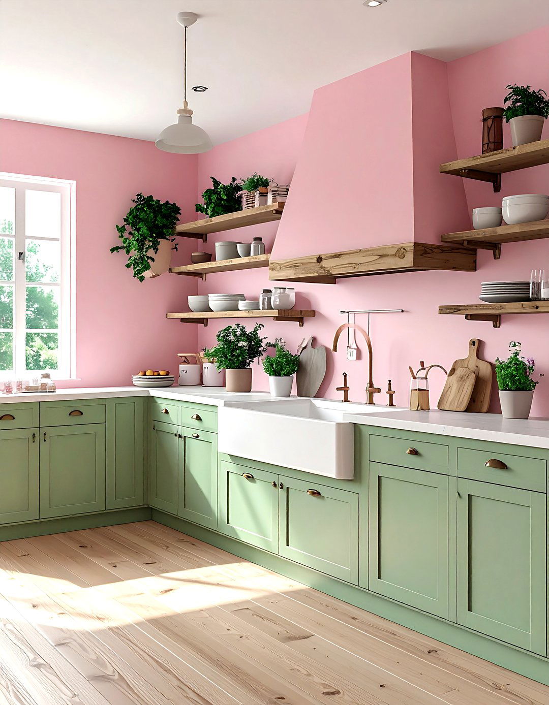Pink and sage green kitchen - 30 pink kitchen color schemes