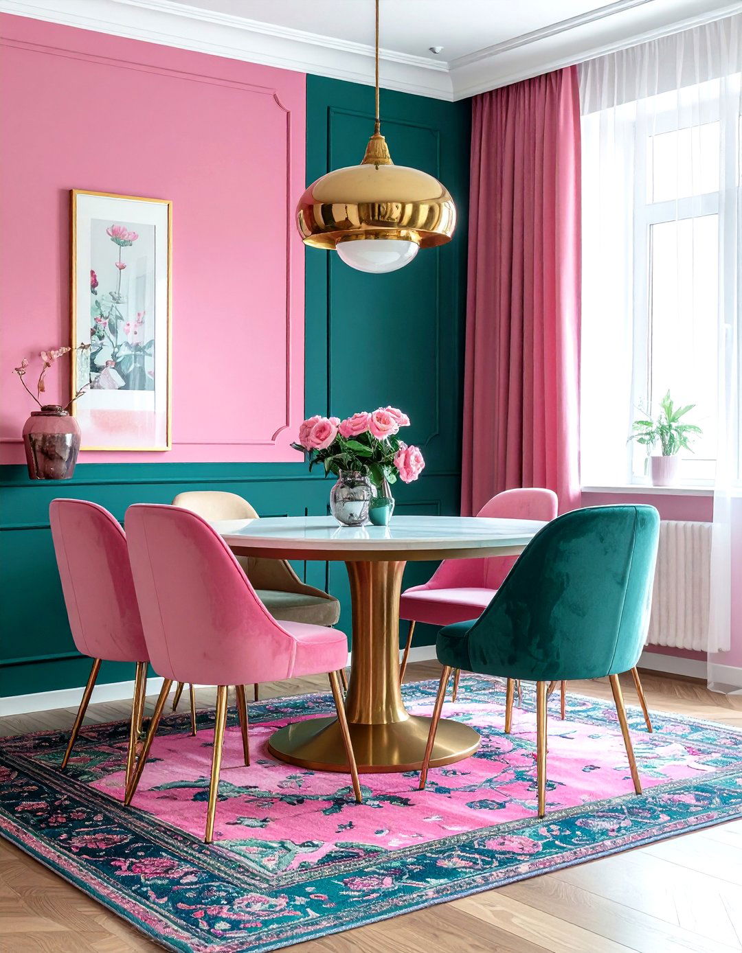Pink and teal dining room - 30 pink dining room color schemes
