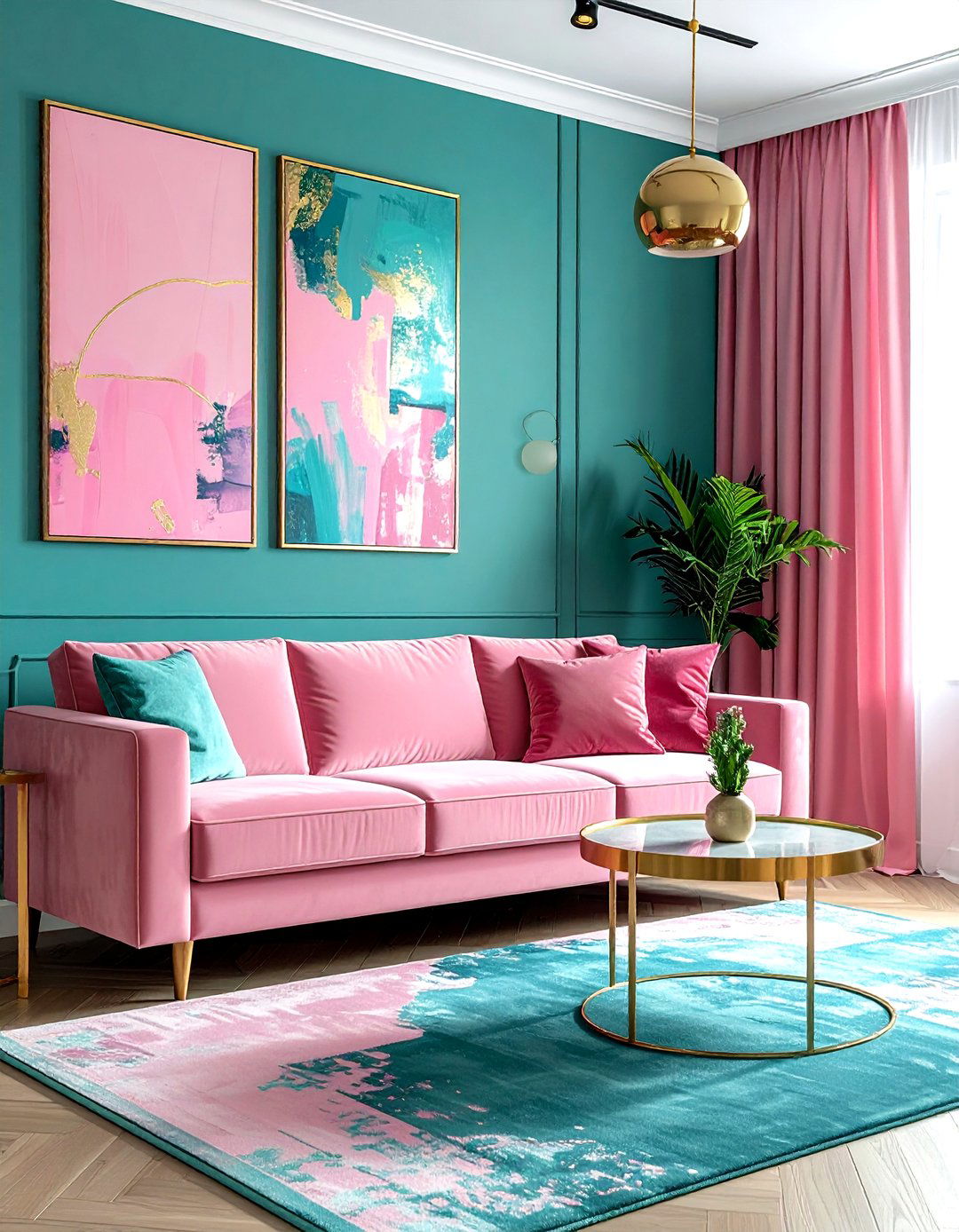 Pink and teal living room - 30 pink living room ideas