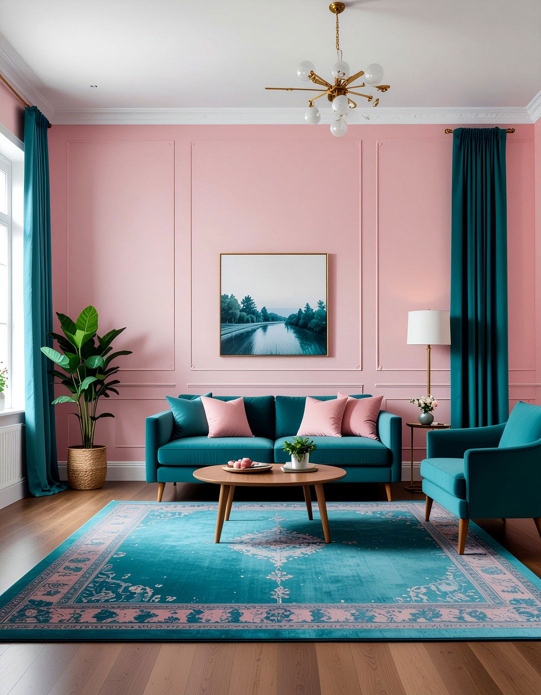 Pink and teal living room - 30 living room pink walls