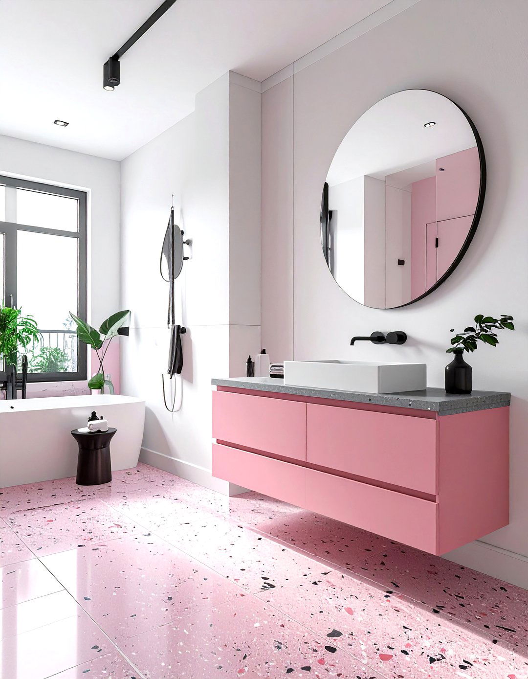Pink and terrazzo bathroom - 30 pink bathroom color schemes