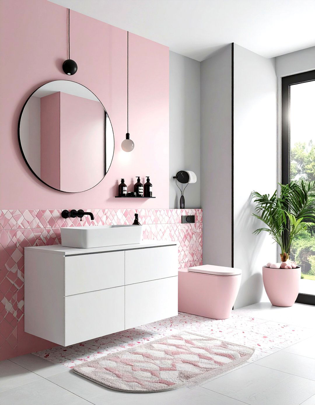 Pink and white encaustic tile bathroom - 30 encaustic tile bathroom ideas