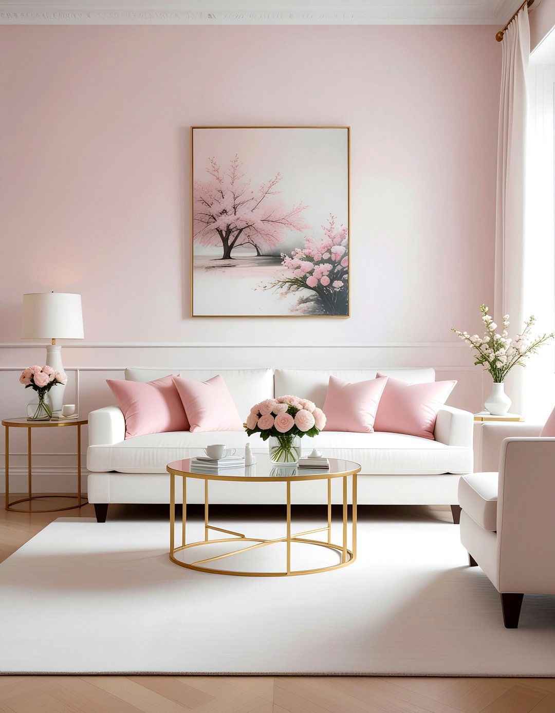 Pink and white living room - 30 living room pink walls