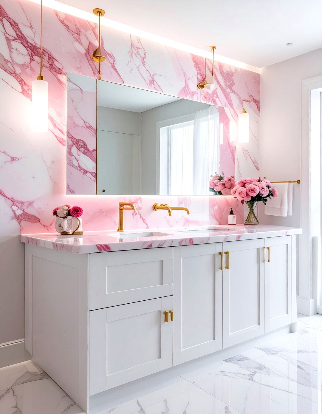 Pink and white marble vanity top - 30 pink and white bathroom ideas