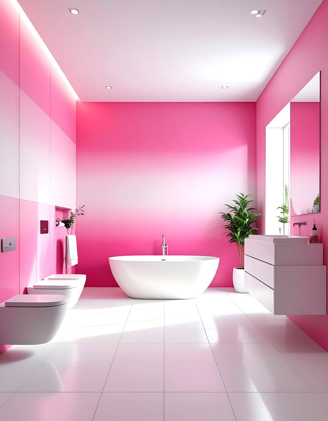 Pink and white ombre bathroom wall - 30 pink and white bathroom ideas