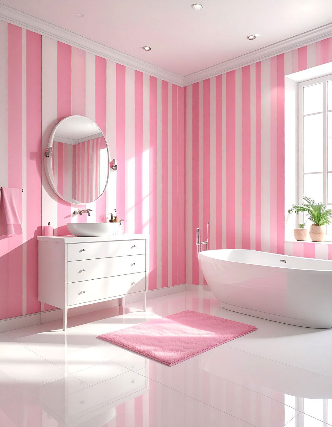 Pink and white striped bathroom - 30 pink and white bathroom ideas
