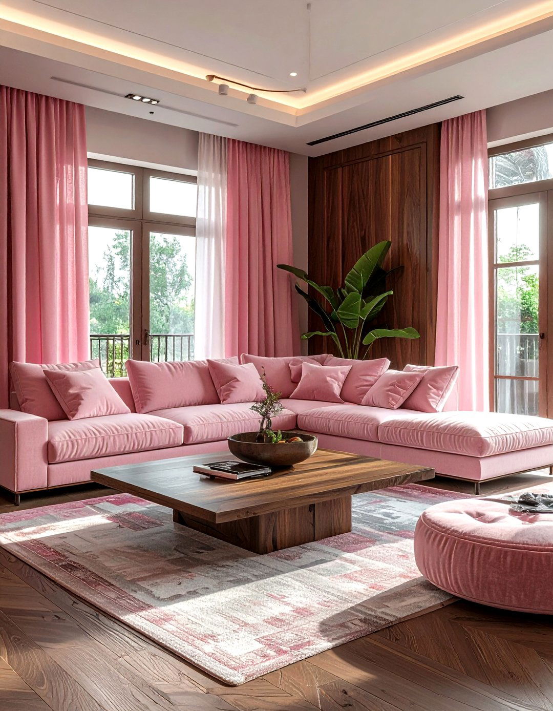 Pink and wood living room - 30 pink living room ideas