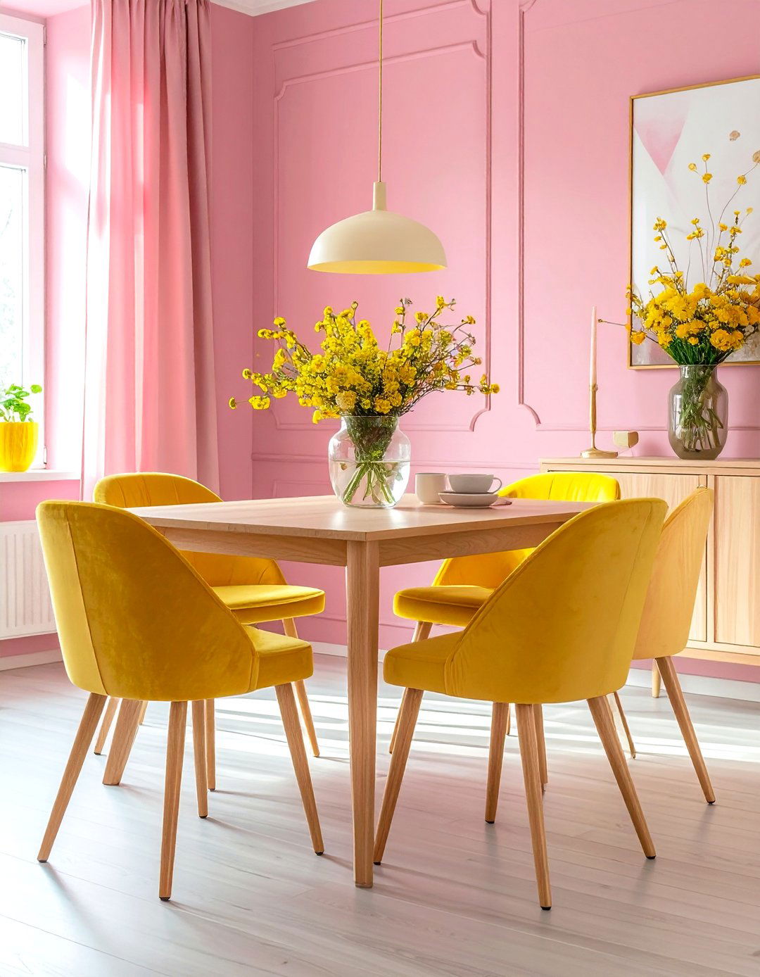 Pink and yellow dining room - 30 pink dining room color schemes
