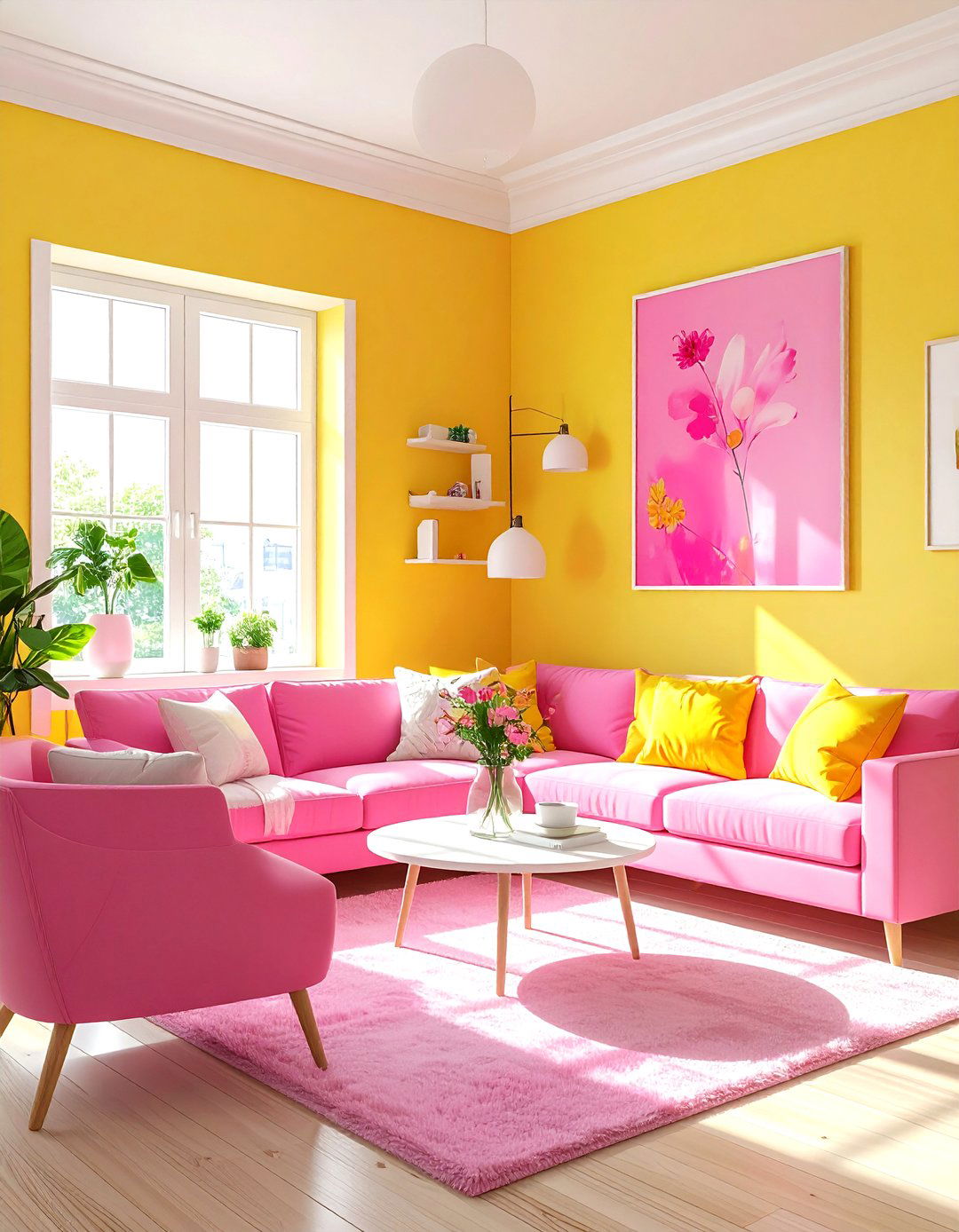 Pink and yellow living room - 30 pink living room ideas
