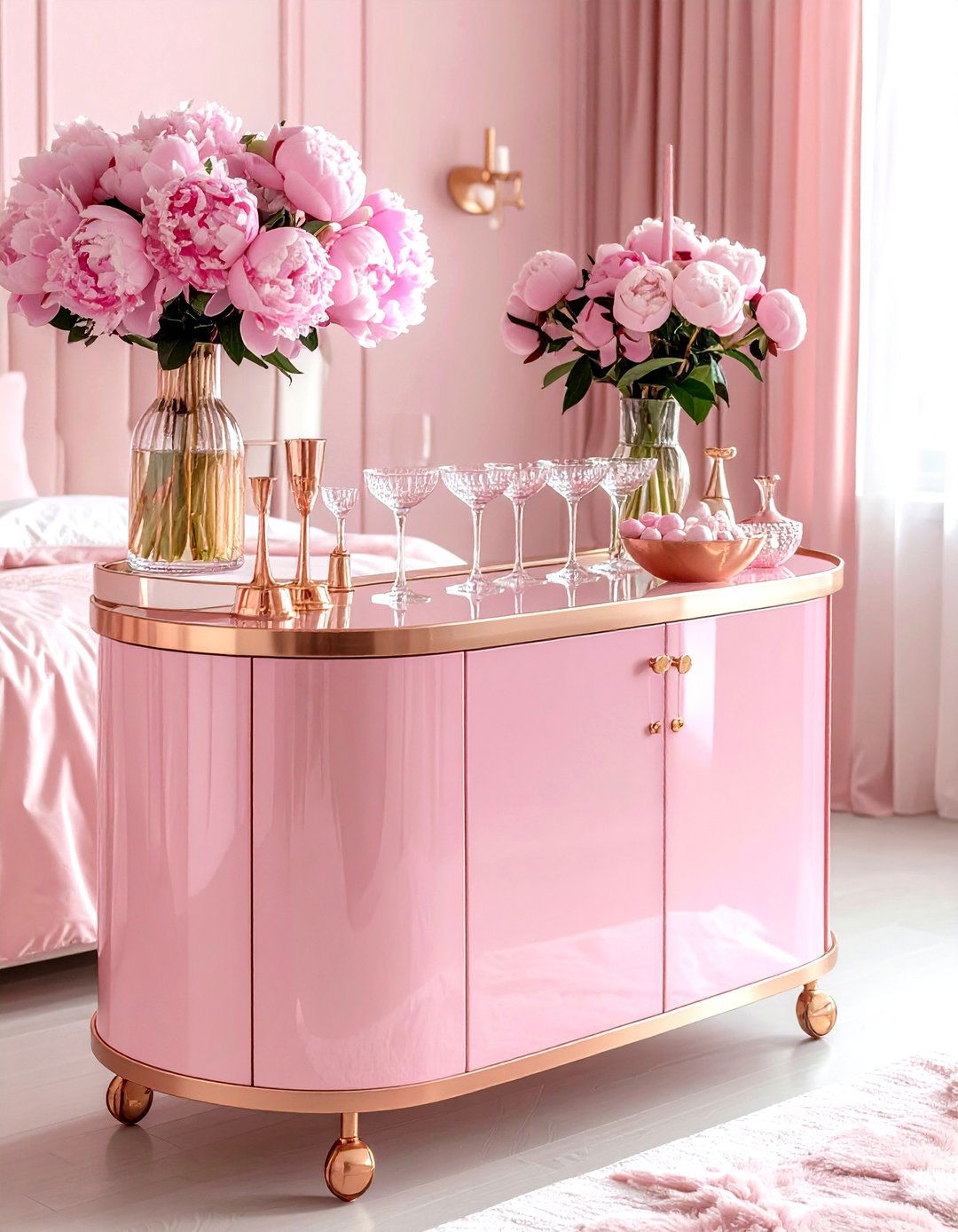 Pink bar cart - 30 bar cart styling ideas