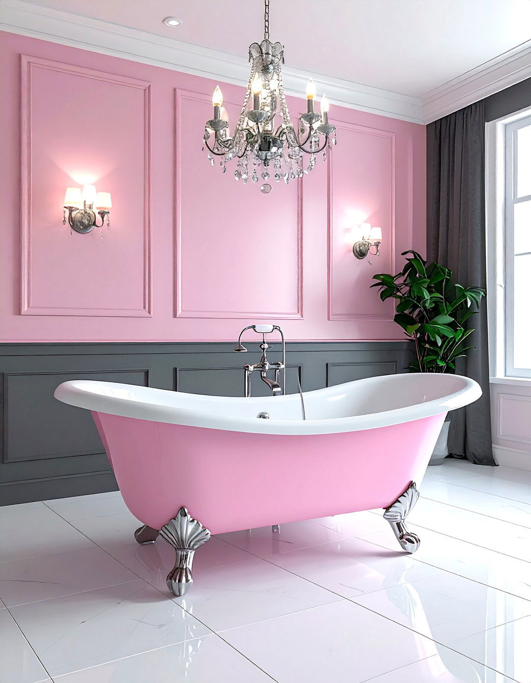 Pink clawfoot tub - 30 pink and gray bathroom ideas