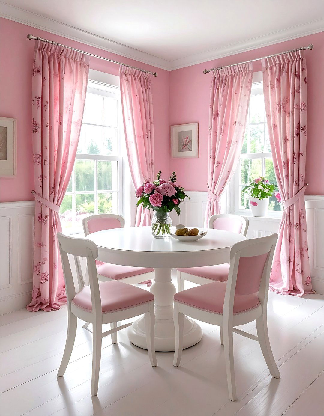 Pink cottage dining room - 30 pink and white dining room ideas
