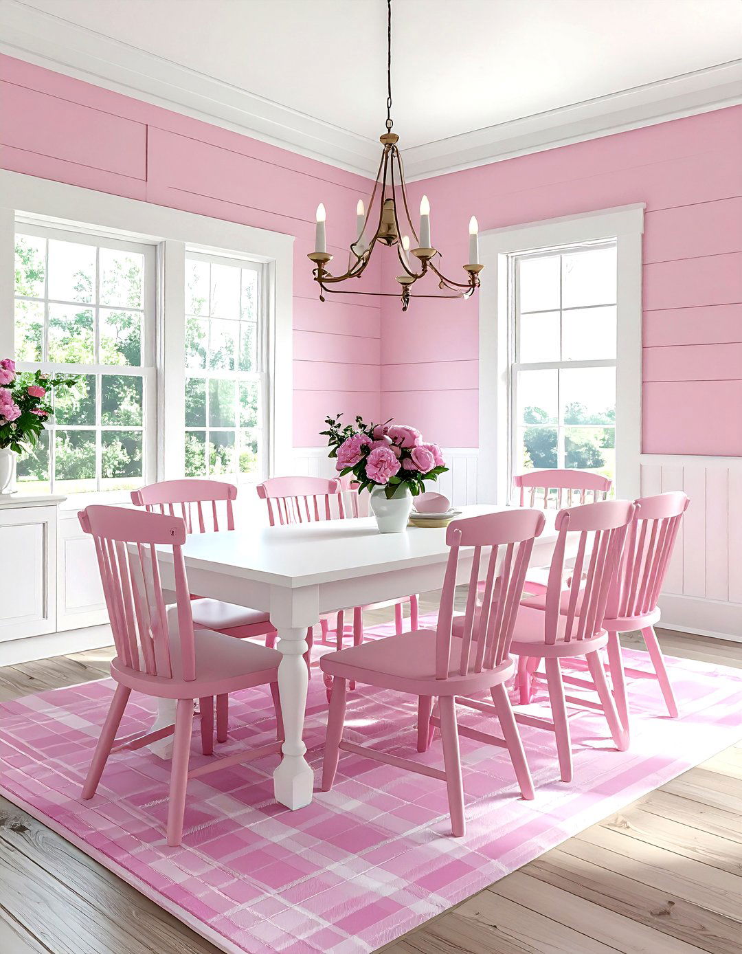 Pink farmhouse dining room - 30 pink and white dining room ideas