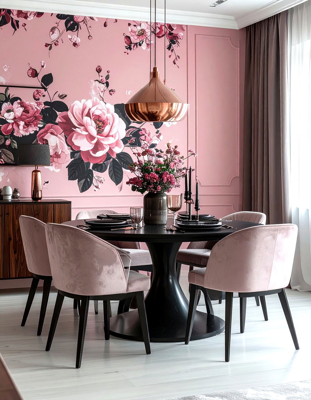Pink floral wallpaper dining room - 30 floral wallpaper dining room ideas