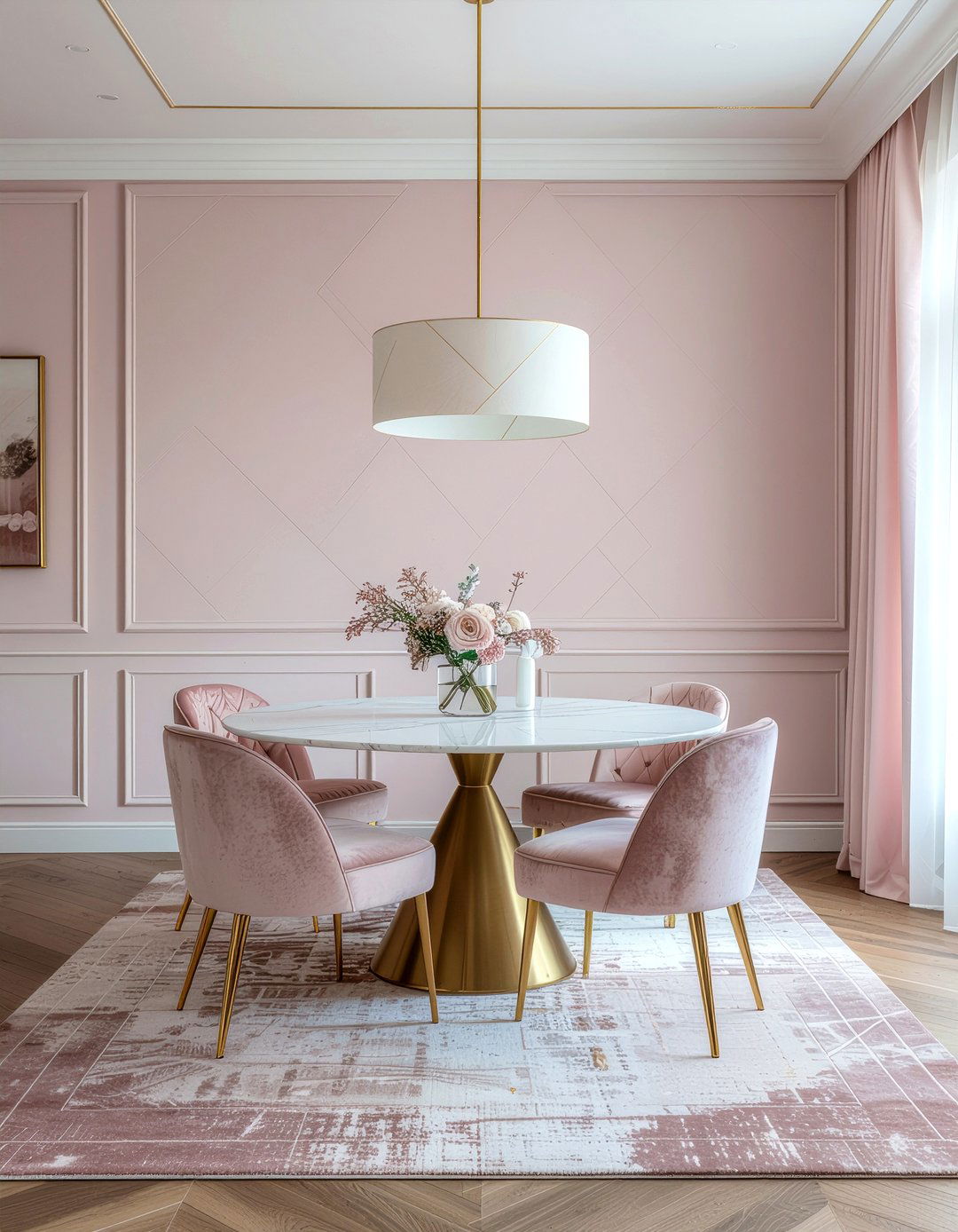 Pink geometric wallpaper - 30 geometric wallpaper dining room ideas