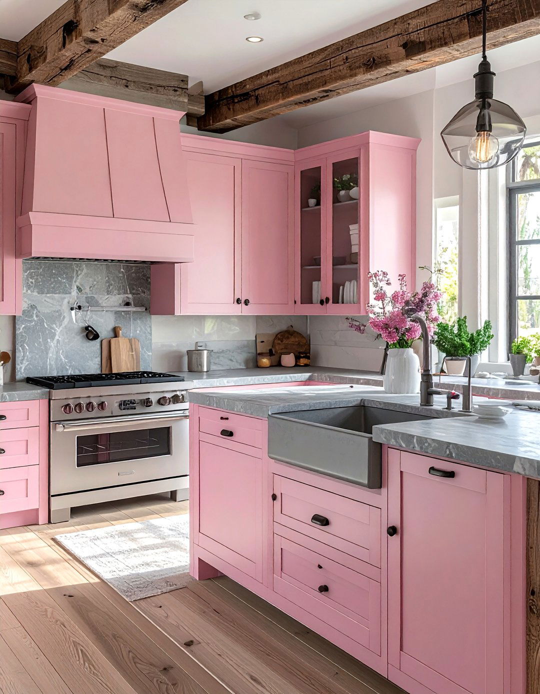 Pink gray farmhouse kitchen - 30 pink and gray kitchen ideas