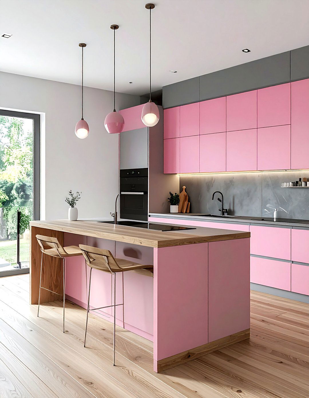 Pink gray kitchen wood accents - 30 pink and gray kitchen ideas