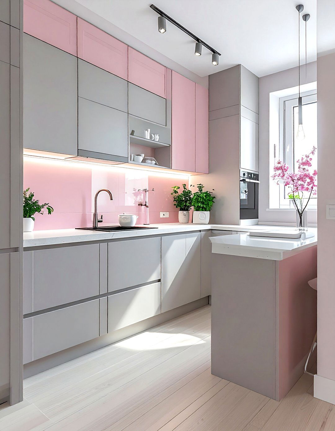 Pink gray small kitchen - 30 pink and gray kitchen ideas