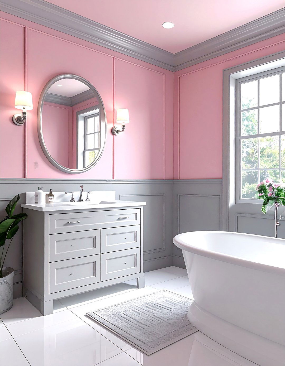 Pink gray wainscoting bathroom - 30 pink gray bathroom ideas