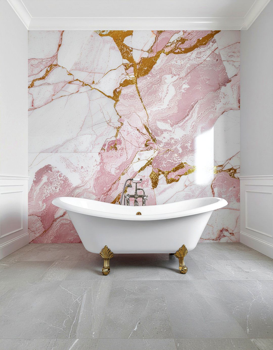 Pink marble accent wall - 30 pink marble bathroom ideas