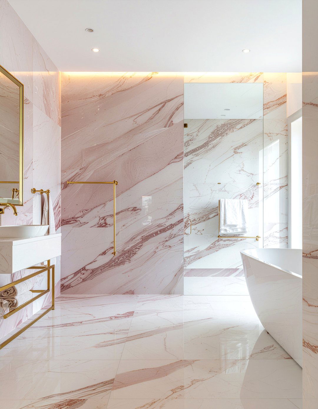 Pink marble and gold bathroom - 30 pink marble bathroom ideas