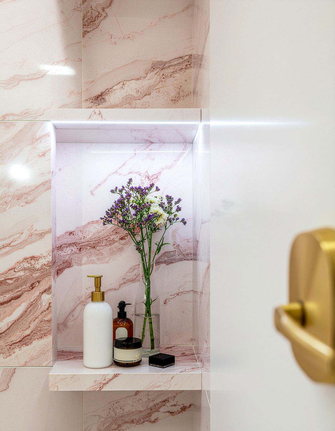 Pink marble bathroom shelf - 30 pink marble bathroom ideas