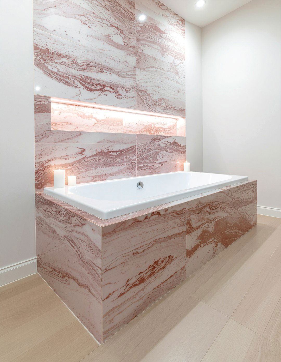 Pink marble bathtub surround - 30 pink marble bathroom ideas