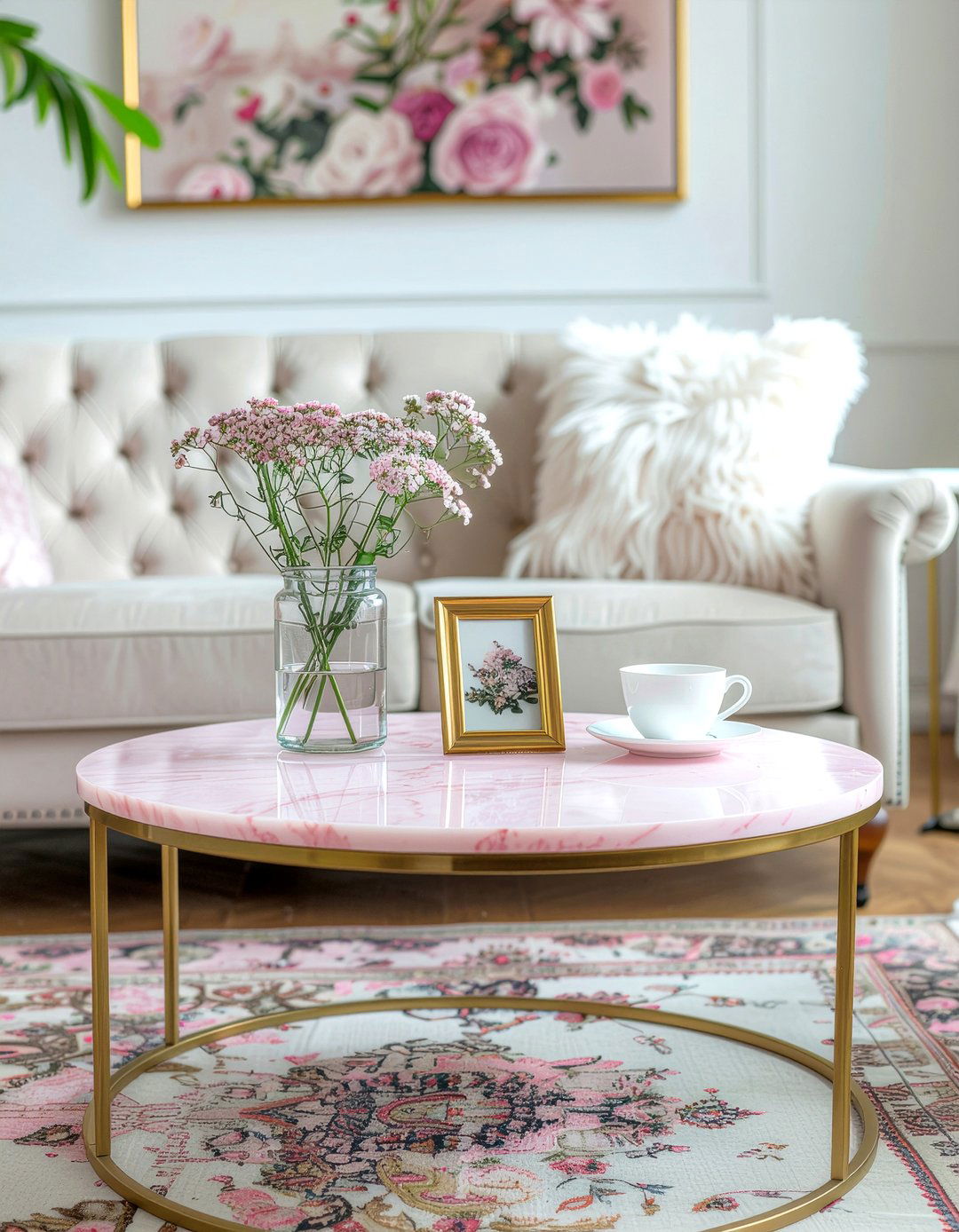 Pink marble coffee table - 30 living room marble coffee tables
