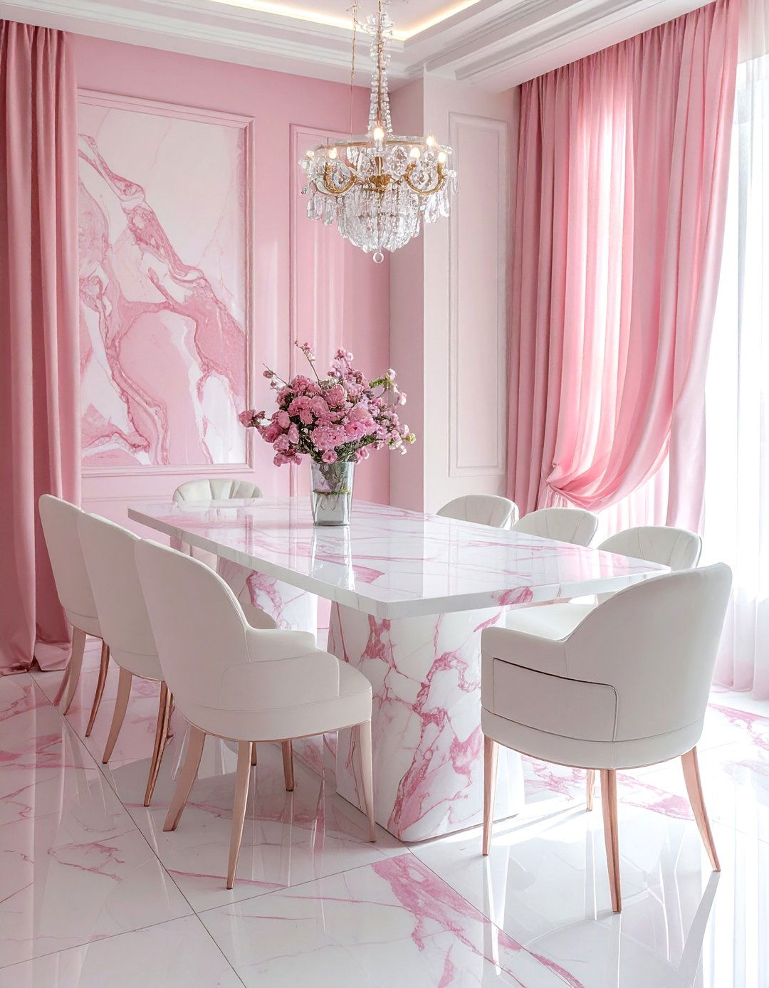 Pink marble dining room - 30 pink and white dining room ideas