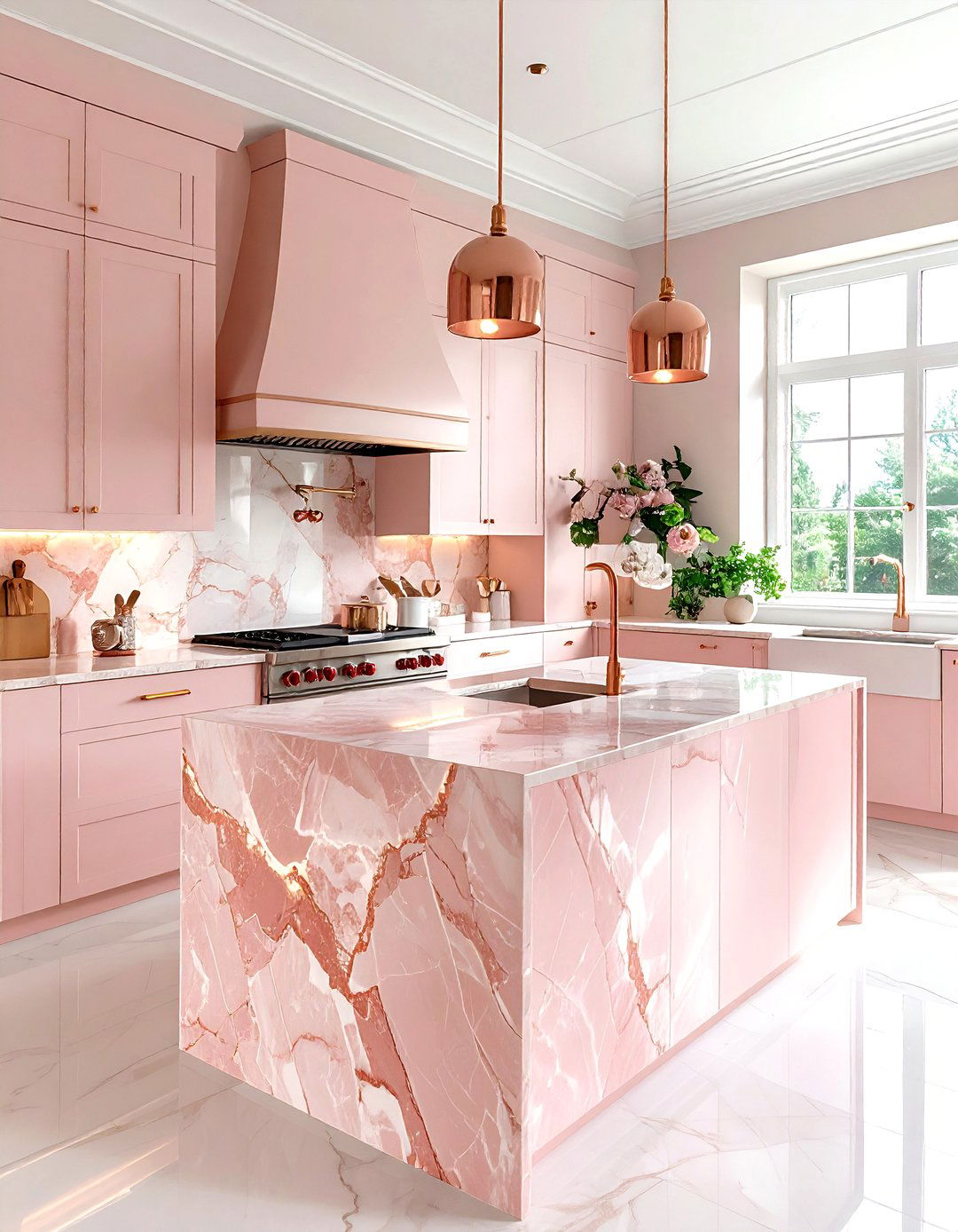 Pink marble kitchen - 30 marble kitchen ideas
