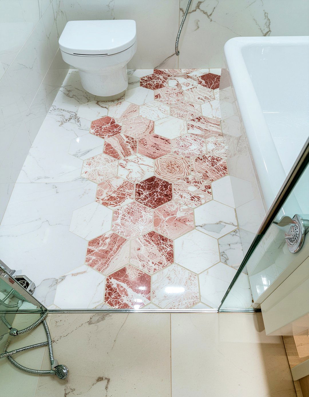 Pink marble mosaic tile - 30 pink marble bathroom ideas