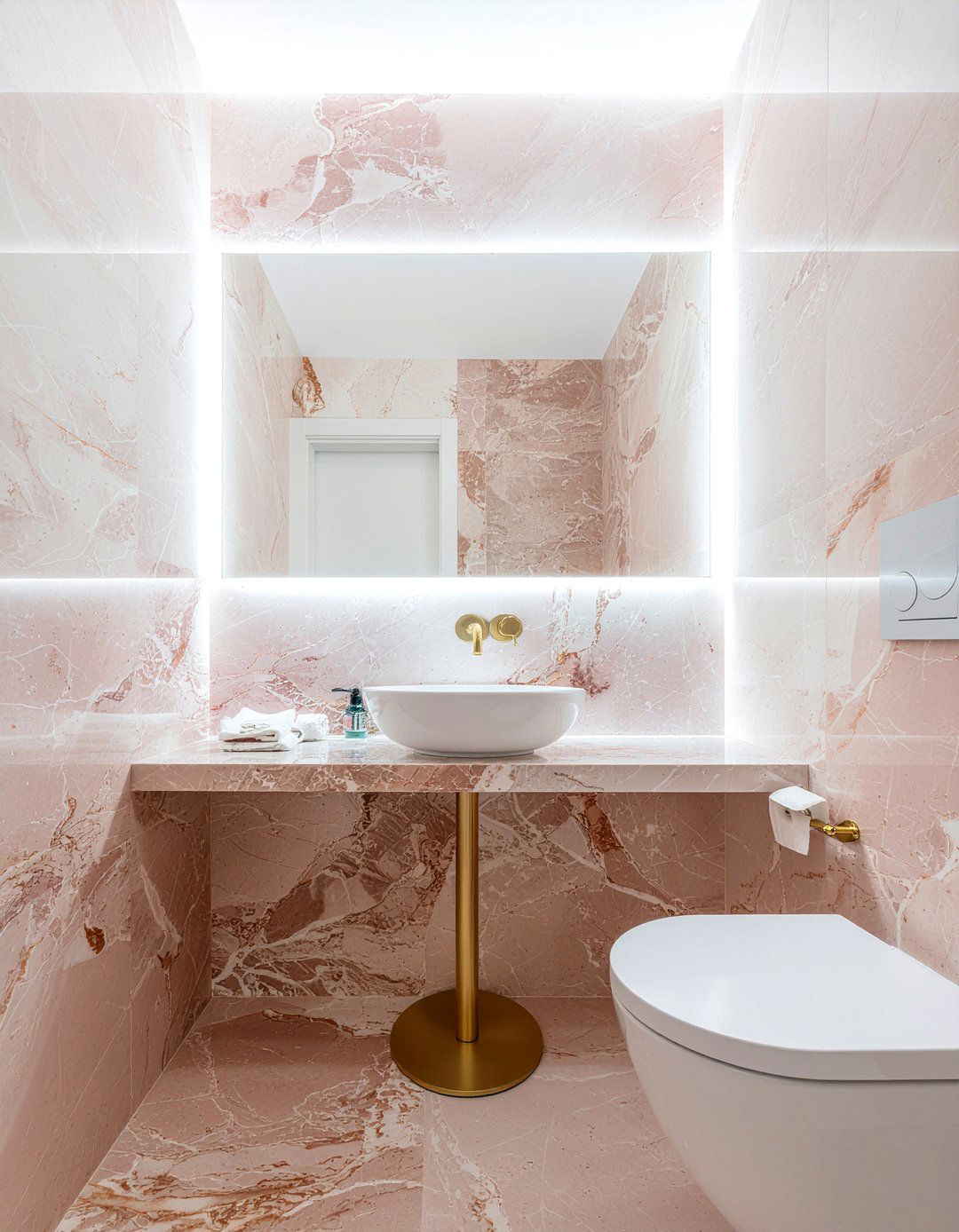 Pink marble powder room - 30 pink marble bathroom ideas