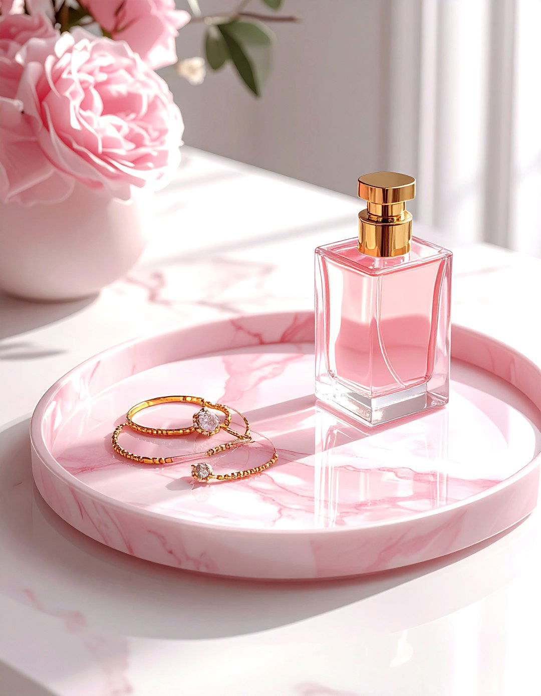 Pink marble tray - 30 vanity tray ideas