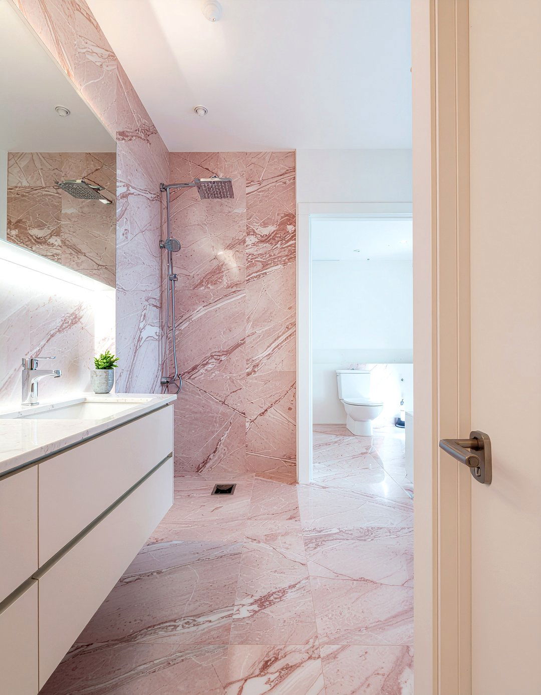 Pink marble wet room - 30 pink marble bathroom ideas