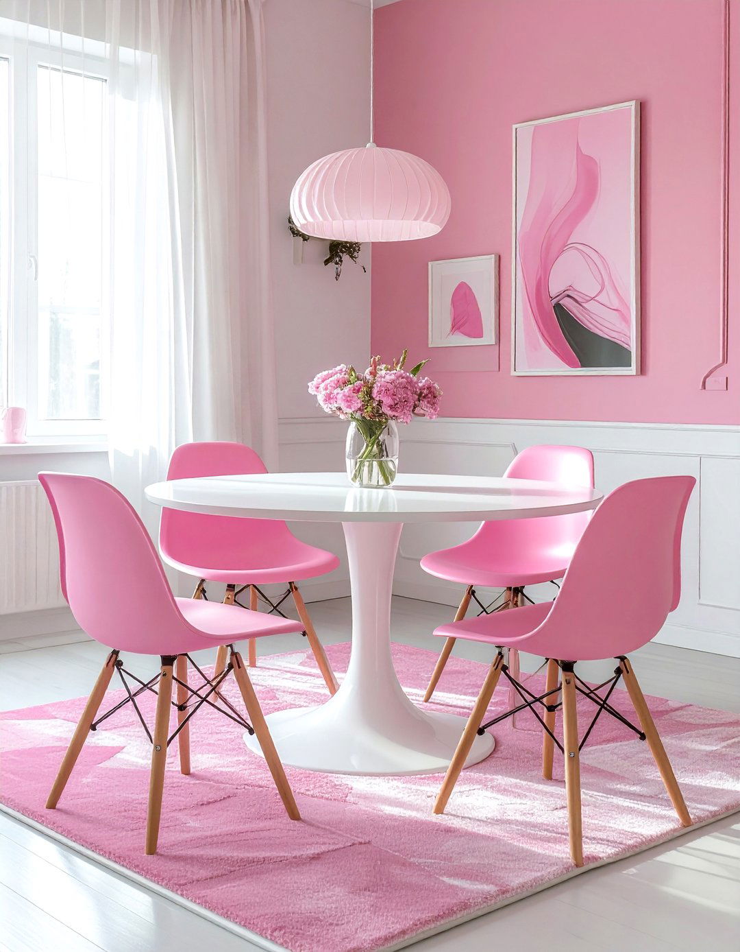 Pink mid century dining room - 30 pink and white dining room ideas
