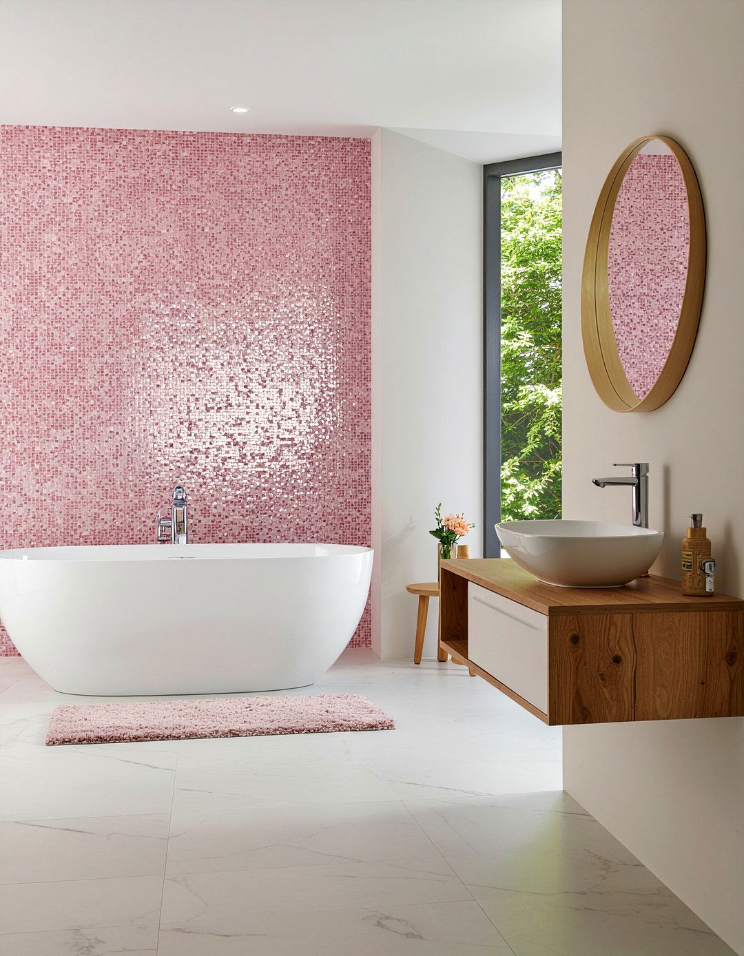 Pink mosaic wall - 30 mosaic bathroom ideas