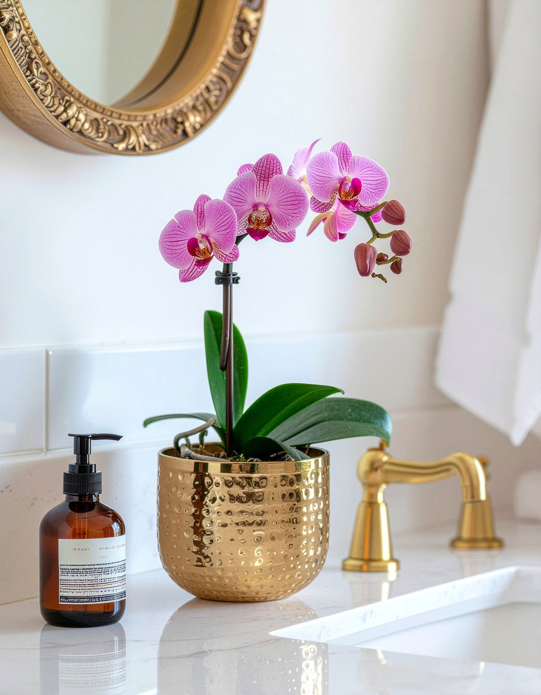 Pink orchid vanity decor - 30 bathroom orchid ideas