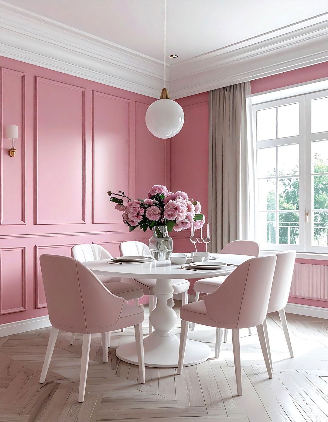 Pink paneling dining room - 30 pink and white dining room ideas