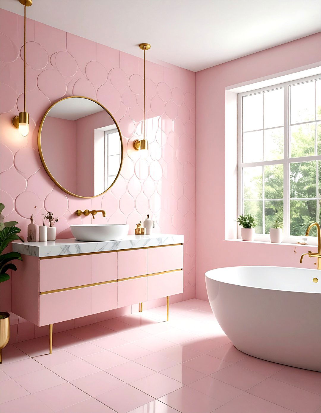 Pink penny tile powder room - 30 penny round tile bathroom ideas