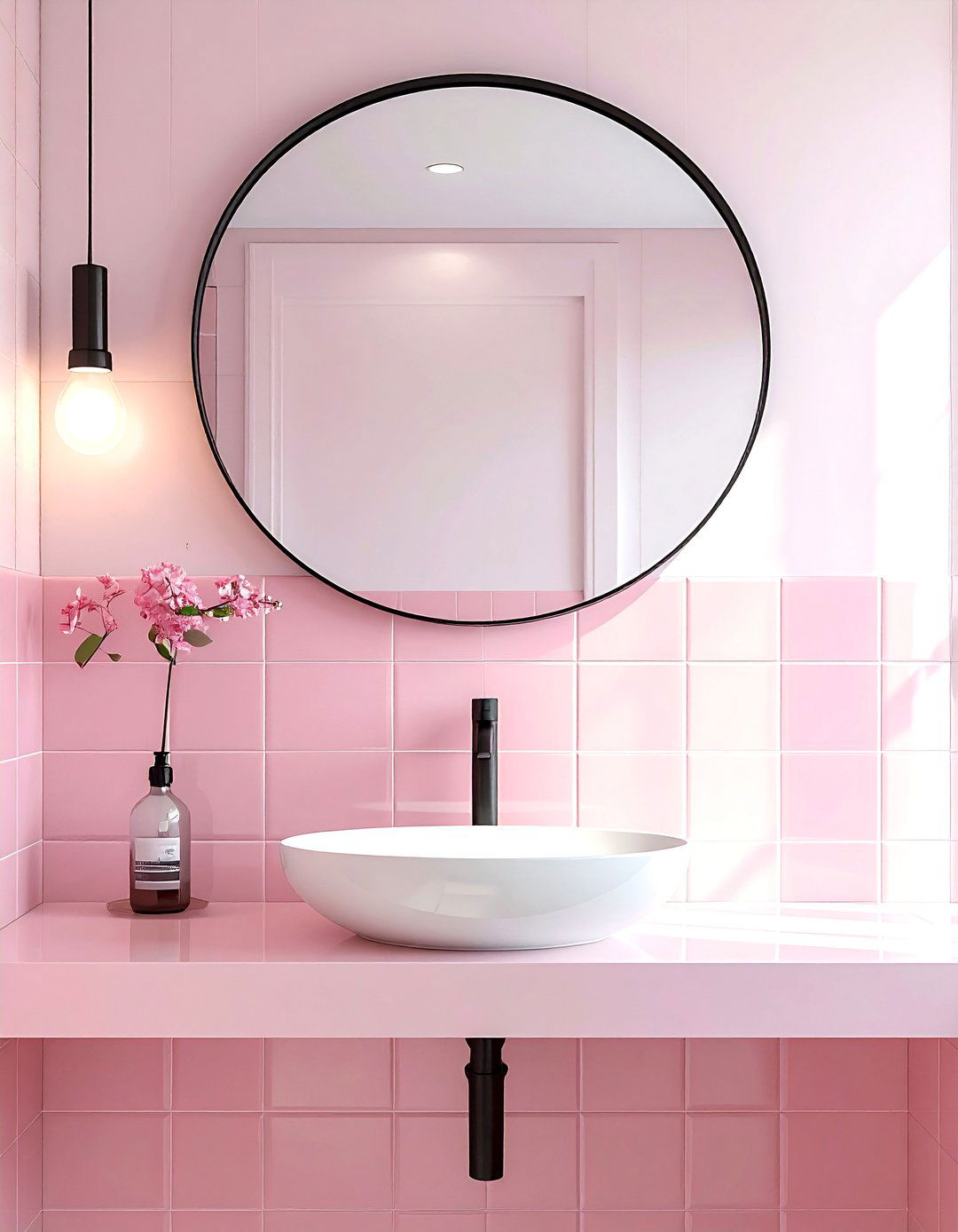 Pink penny tile vanity - 30 penny tile bathroom ideas