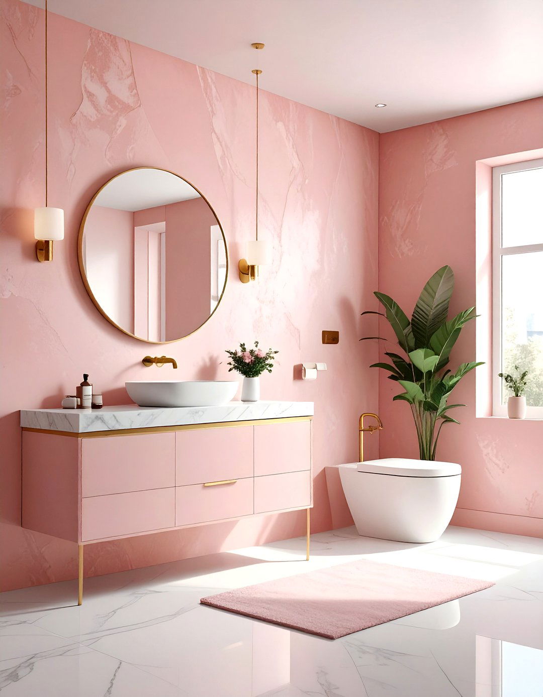 Pink plaster wall - 30 showstopper bathroom ideas
