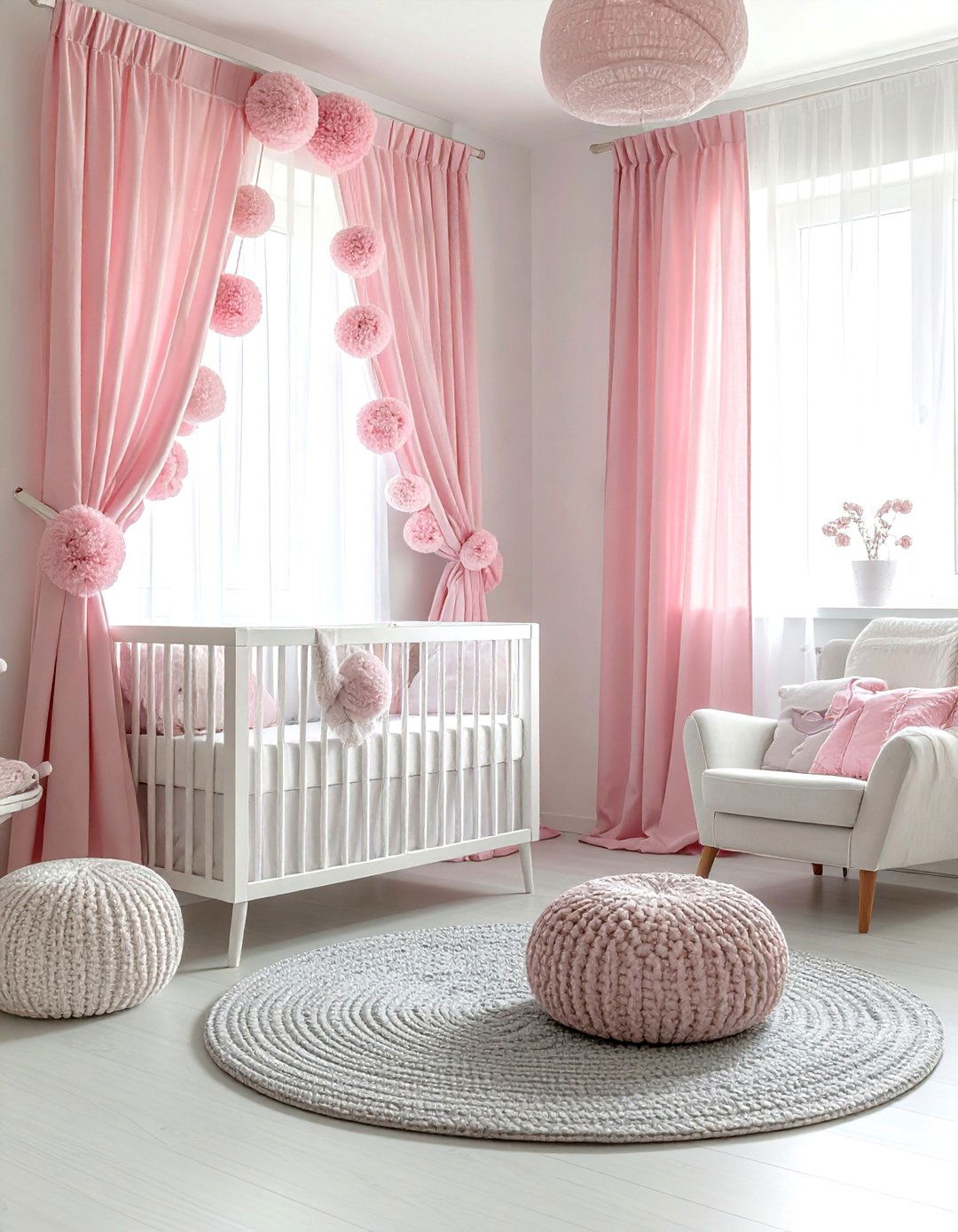 Pink pom pom curtains - 30 colorful curtain ideas