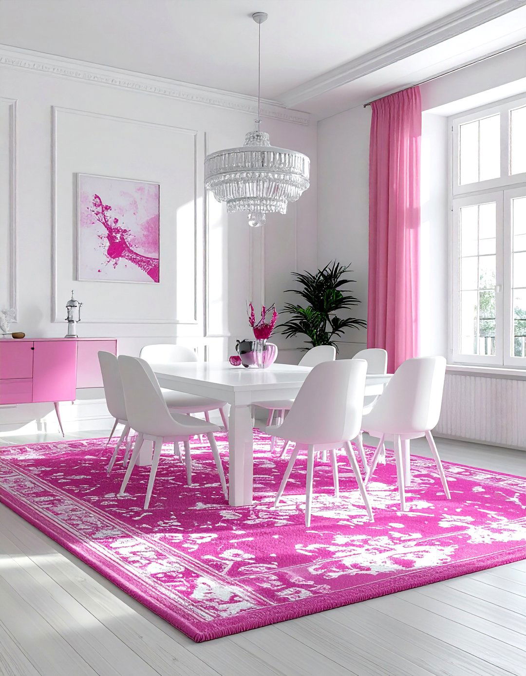 Pink rug dining room - 30 pink and white dining room ideas