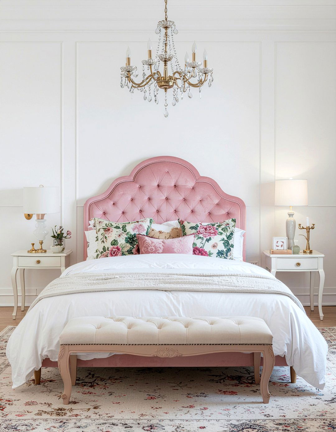 Pink scalloped headboard - 30 upholstered bed ideas