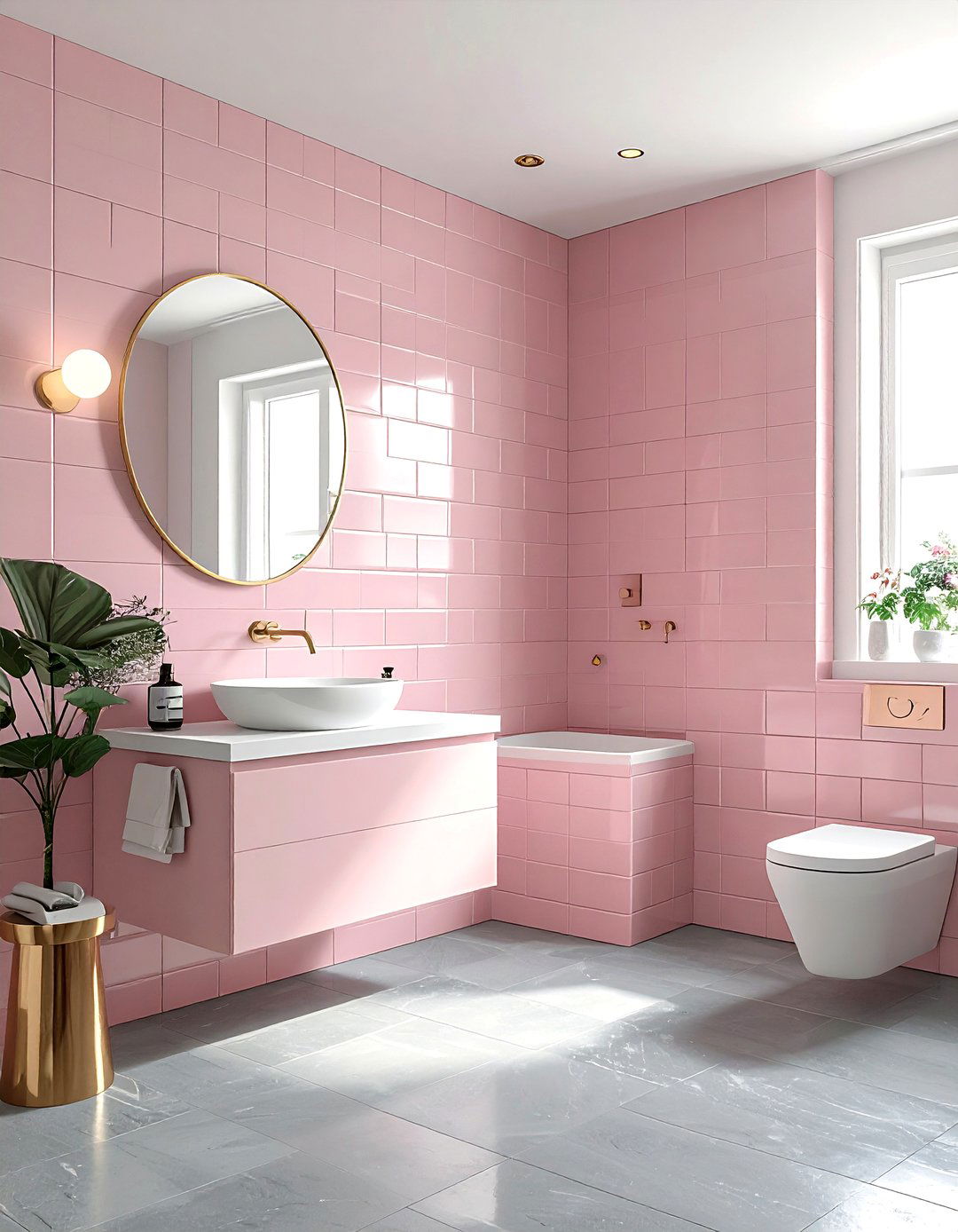 Pink stacked subway tile bathroom - 30 stacked subway tile bathroom ideas