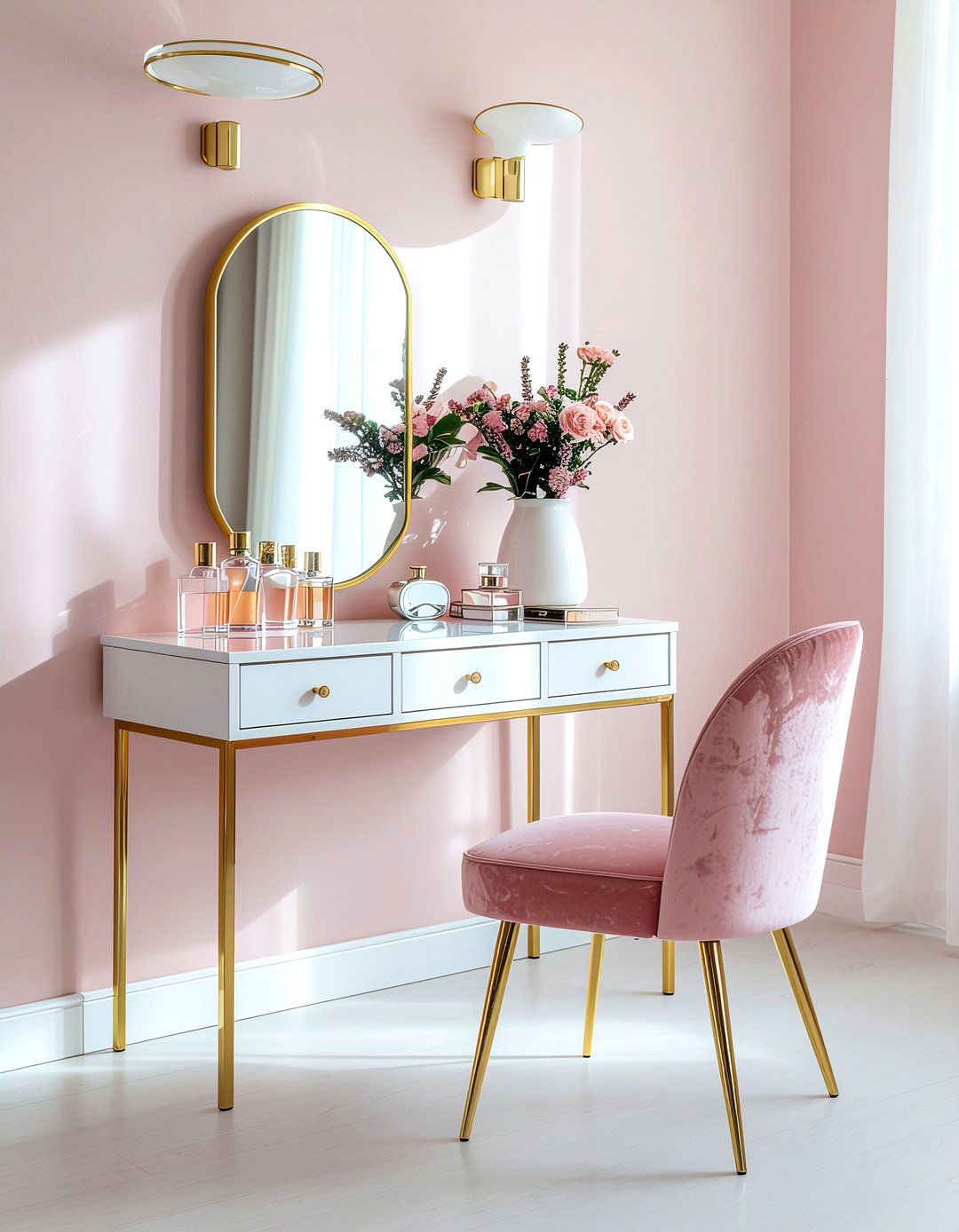 Pink suede vanity chair - 30 suede bedroom ideas