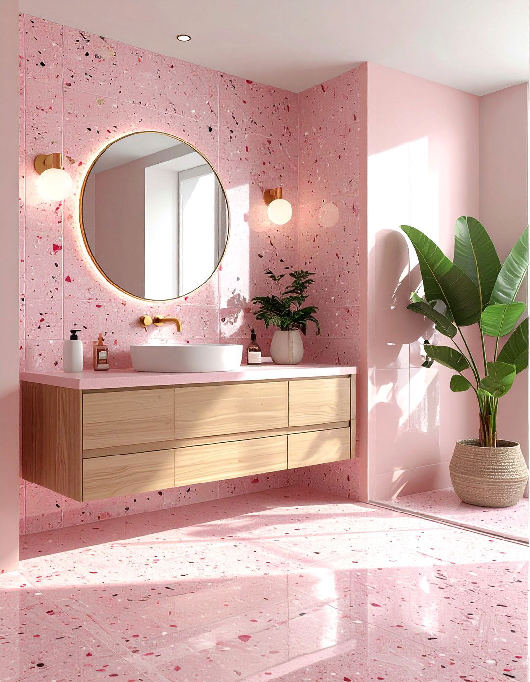 Pink terrazzo bathroom - 30 terrazzo tile bathroom ideas