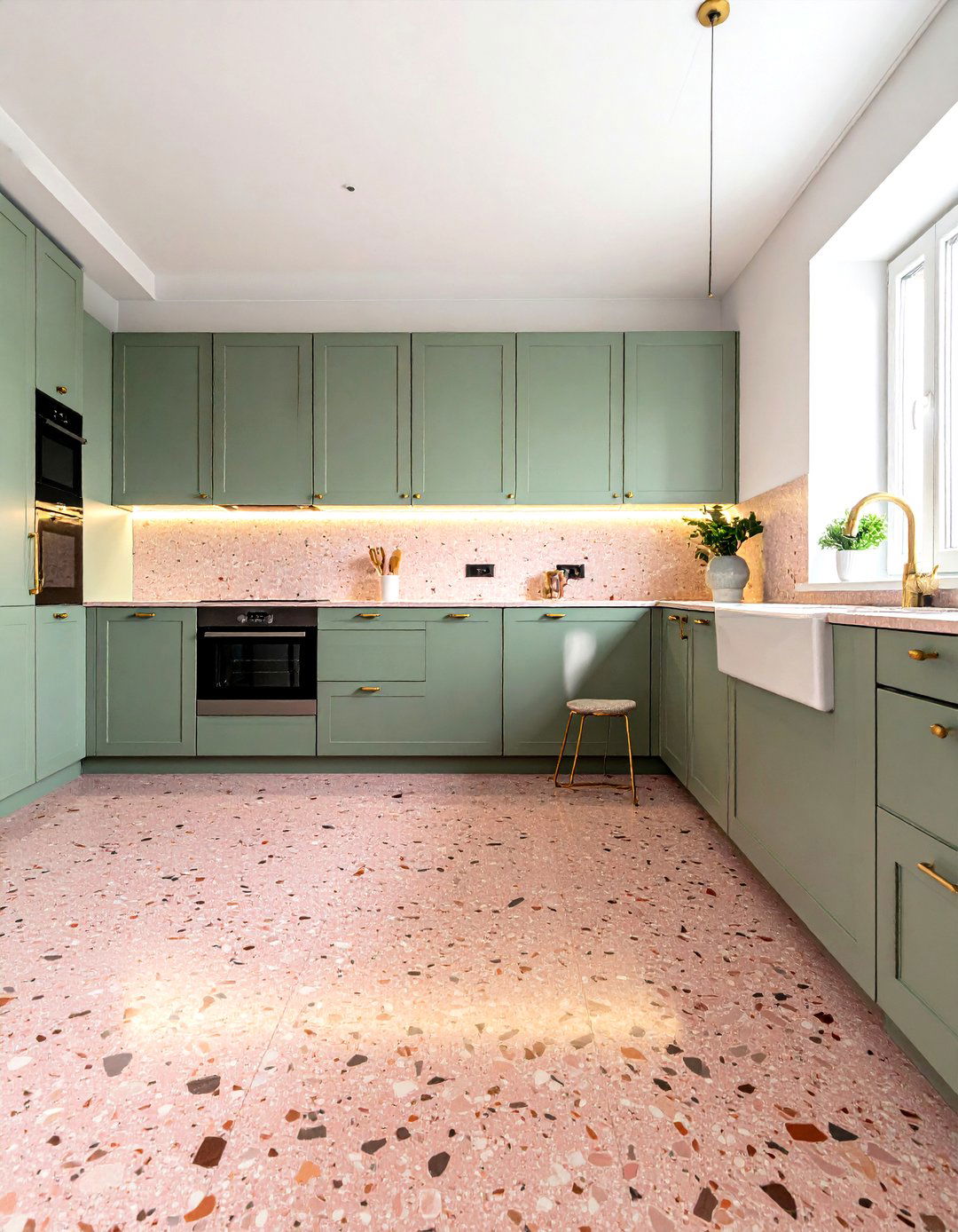 Pink terrazzo kitchen floor - 30 terrazzo floor kitchen ideas