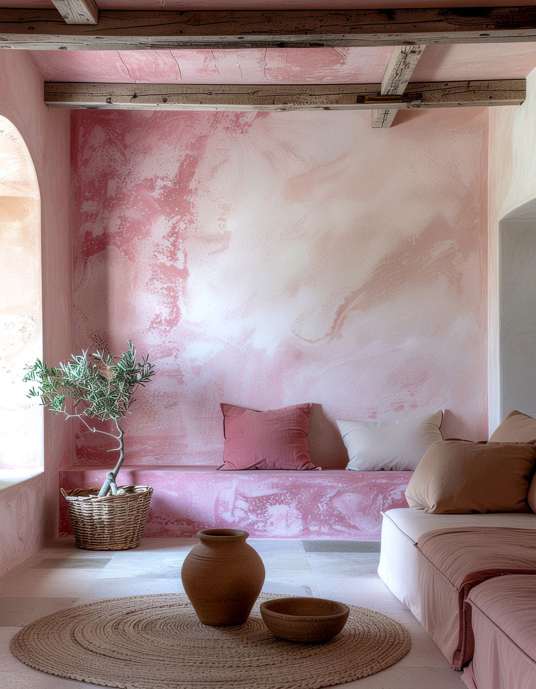 Pink textured wall living room - 30 living room pink walls